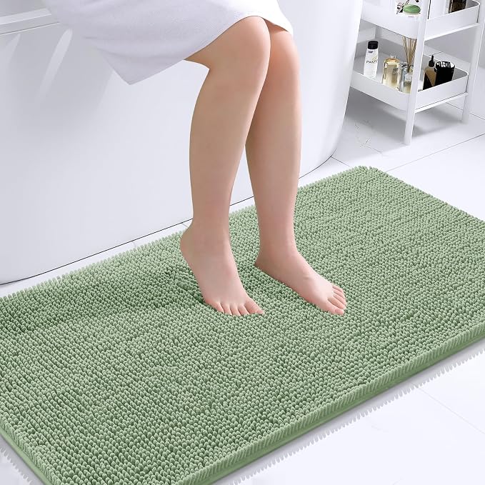 OLANLY Bathroom Runner Rugs 45x27, Extra Soft Absorbent Chenille Bath Rugs | Sage Green, Quick-Drying Rubber Backing, Washable Long Bath Mat for Bathroom Floor, Tub and Shower, Home Decor Accessories