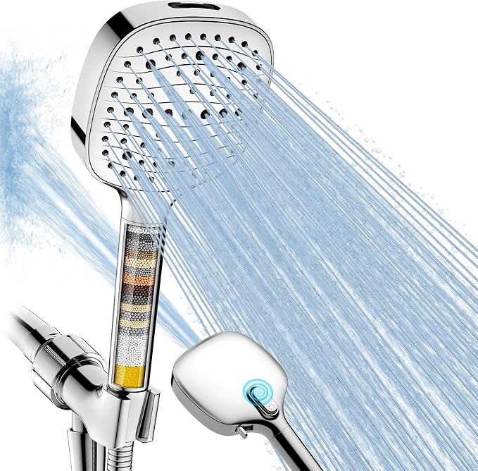 Filtered Shower Head with Handheld, High Pressure 7 Mode, Anti-clog Nozzles, Built-in Power Wash to Clean Tub, Handheld Shower Head with Filters for Hard Water, Remove Chlorine - Reduce Dry Itchy Skin