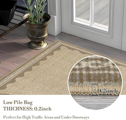 Garvee Modern Bordered Rugs for Living Room 8x10 Large Washable Rug Jute | Non Slip Low Pile Soft Carpet Foldable Non Shedding Stain Resistant Floor Cover for Bedroom Playroom Nursery Office Dorm