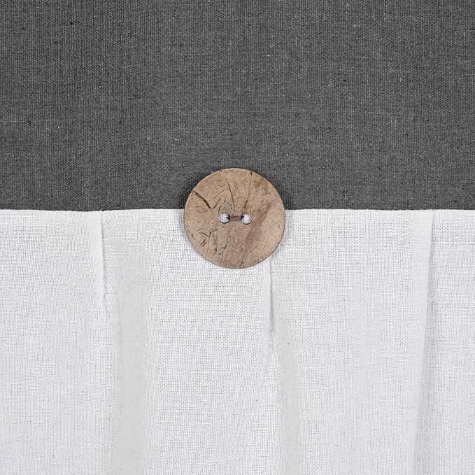 DOSLY Ides Farmhouse Cotton Button Black Gray Shower Curtain, Pleated White Cotton Blend Woven Fabric, Country Style, 72x72 in for Bathroom
