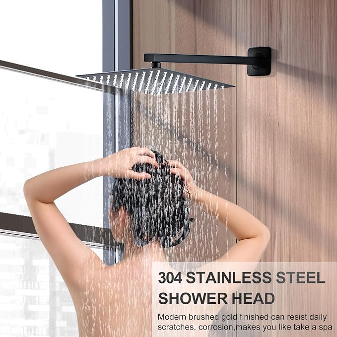 SaniteModar Shower Faucet Set 10 Inch, Matte Black Shower System | Rainfall Shower Head with Handheld Combo Spray, High Pressure Shower Combo Set Included Brass Valve and Trim kit