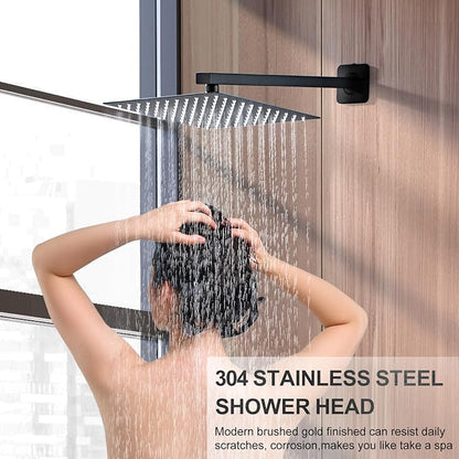 SaniteModar Shower Faucet Set 10 Inch, Matte Black Shower System | Rainfall Shower Head with Handheld Combo Spray, High Pressure Shower Combo Set Included Brass Valve and Trim kit