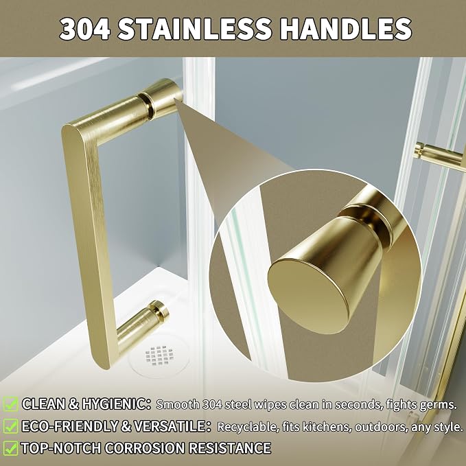 36x36x71-Inch Golden Shower Enclosure, 1/4"(6mm) SGCC Clear Tempered Glass | SGCC-certified, Double Sliding Corner Shower Door, Stainless Steel Handle&Tracks, Easy to Assemble, Base No Included