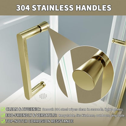 36x36x71-Inch Golden Shower Enclosure, 1/4"(6mm) SGCC Clear Tempered Glass | SGCC-certified, Double Sliding Corner Shower Door, Stainless Steel Handle&Tracks, Easy to Assemble, Base No Included