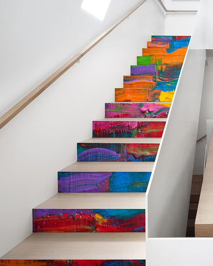 FLFK Stair Riser Decals,Graffiti Vinyl Sticker for Stairs Decoration,14 Pcs 39.3"X7.08"