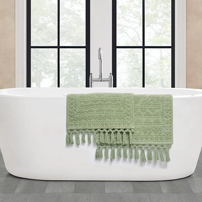 French Connection Nellore Bath Rugs, Set of 2 Woven and Beaded Bath Mats, Durable and Thick Bath Mats for Bathroom and Shower Rugs, 17" x 28" and 20" x 38", Sage Green