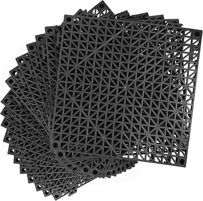 Modular Interlocking Cushion 18 Pack 11.8" x 11.8" Rubber Floor Tiles Non-Slip Splicing Drainage Mats for Deck, Black