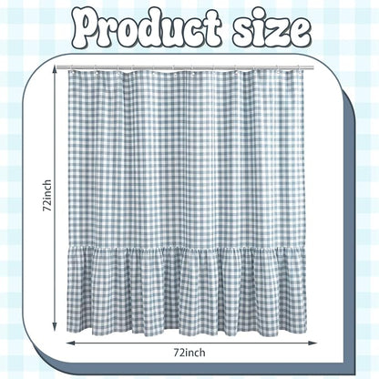 HunnmingRe Ruffle Hem Gingham Shower Curtain Dust Blue | 72'' x 72'' Vintage Farmhouse Curtain, Cotton Cottage Core Rural Checkered Plaid Decor, Fall Shower Curtain for Bathroom