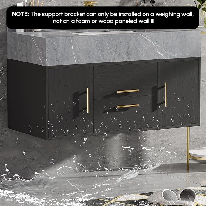 homary 39.4" Floating Bathroom Vanity with Sink, Modern Bathroom Vanity with Sintered Stone Countertop and 2 Drawers 2 Storage Cabinets, Undercounter Ceramic Sink Cabinet, Black