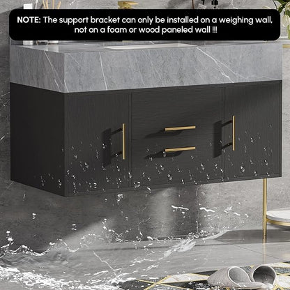 homary 39.4" Floating Bathroom Vanity with Sink, Modern Bathroom Vanity with Sintered Stone Countertop and 2 Drawers 2 Storage Cabinets, Undercounter Ceramic Sink Cabinet, Black