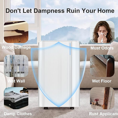 1500 Sq.Ft Dehumidifier for Basement with Drain Hose,24 Pints Dehumidifier for Home,Bedroom,Bathroom Low Noise With Smart Compressor,Intelligent Humidity Control, 24HR Timer