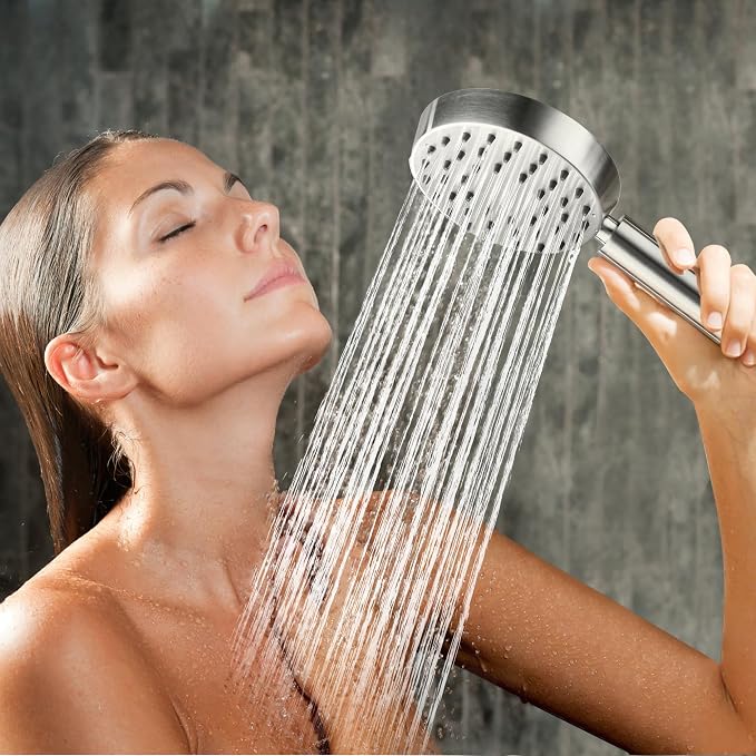 G-Promise All Metal Handheld Shower Head with Shut Off Valve & Long Hose | Built to Last, Water-Saving On/Off Pause Valve, Solid Brass Bracket Holder, 70" to 75" Flexible Stainless Steel Hose