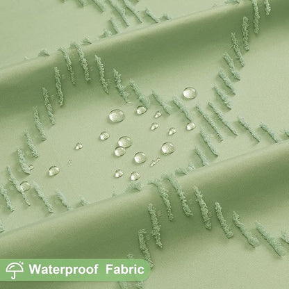 Sage Boho Woven Fabric Shower Curtain with Tassel 72 x 72, Tufted Textured | Modern Farmhouse Curtain for Bathroom, Standard Bathroom Curtain, Minimalist Decor, Waterproof