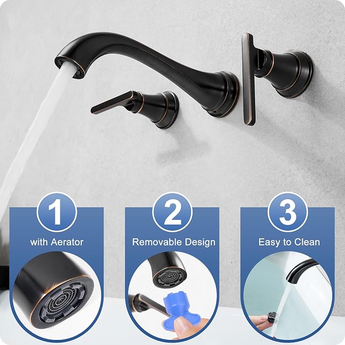 Oil Rubbed Bronze Wall Mount Tub Filler, High Flow Bath Tub Faucet 2 Handles, Brass Bathtub Faucets with 8 Inch Long Spout Reach, Rough-in Valve
