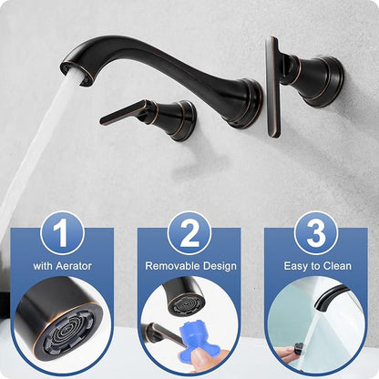 Oil Rubbed Bronze Wall Mount Tub Filler, High Flow Bath Tub Faucet 2 Handles, Brass Bathtub Faucets with 8 Inch Long Spout Reach, Rough-in Valve