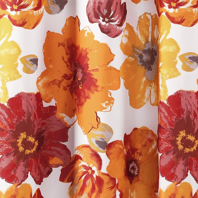 Lush Decor Leah Floral Shower Curtain, 72" W x 72" L, Red & Orange - Fabric Shower Curtains - Watercolor Botanical Bathroom Curtain - Farmhouse & French Country Decor