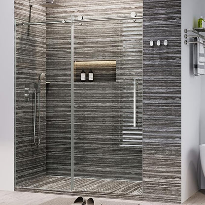 Shower Glass Door with Waterroof Seal Strip (56-60" W x 75 "H), Frameless Shower Sliding Door with Clear SGCC Tempered Glass 5/16" (8mm), Stainless Steel Hardware, Silver