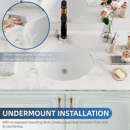 Undermount Bathroom Sink Oval, Hugsleek Interior Bowl Size 16 x 13 inch White Porcelain Ceramic Vessel Sink Under Counter Oval Exterior size 18x15in Bath Sink Bowl Basin Lavatory Vanity Fireclay