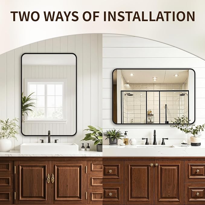FICTOR Bathroom Mirror for Over Sink, 24"x36" Vanity Mirror for Wall, Black | Shatterproof Tempered Glass, Anti-Rust Frame, Vertical/Horizontal Mounting, Wall Mirror for Bedroom, Living Room, Entryway