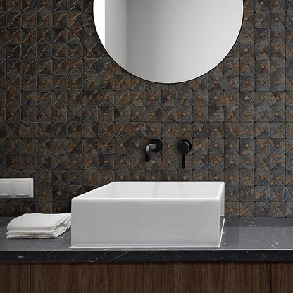 DICOFUN 10-Sheet Rustic Slate Look Peel and Stick Backsplash Tile, Mixed Glass Self-Adhesive Mosaic Tiles, Stainless Steel Stick on Wall Tiles for Kitchen and Bathroom Backspalsh, Mirror Decor