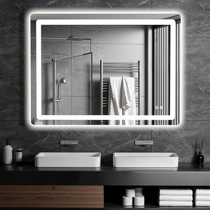 LED Bathroom Vanity Mirror with Lights, 30"x40" Lighted Wall Mirror | Front and Backlit, Anti Fog, Dimmable 3 Color Lighting, Memory Function, Shatterproof Glass, Plug in or Hardwired