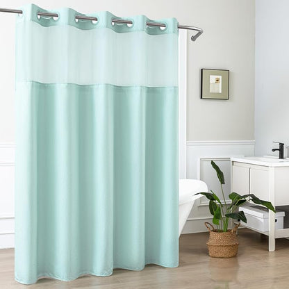 No Hook Shower Curtain with Snap-in Liner, Embossed Waffle Design Fabric Shower Curtain for Bathroom, Soft & Lightweight, 71x74, Sky Blue