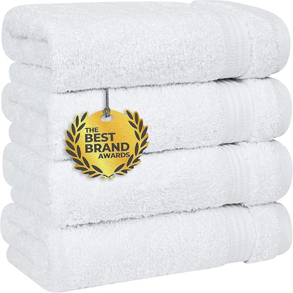 Cotton Paradise Hand Towels for Bathroom, 100% Cotton Turkish 4 Piece Hand Towel Set, Soft Absorbent Face Towels, White Hand Towels