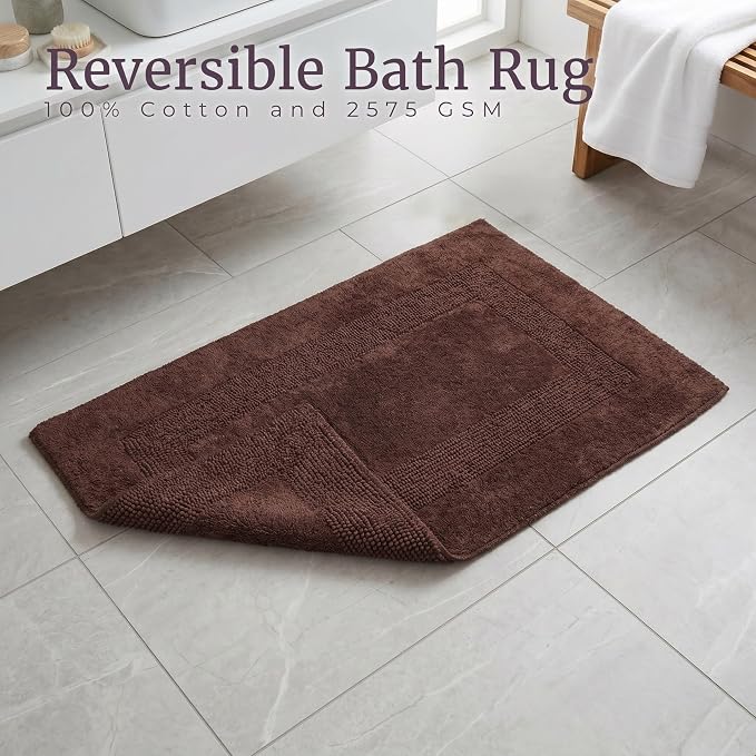 Bathroom Rugs - 2-Piece Cotton Bathroom Mat Set - Machine Washable Bath Mats for Washroom, Kitchen, or Laundry Room by Lavish Home (Chocolate)