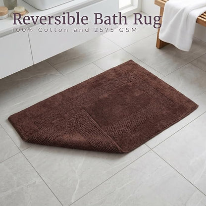 Bathroom Rugs - 2-Piece Cotton Bathroom Mat Set - Machine Washable Bath Mats for Washroom, Kitchen, or Laundry Room by Lavish Home (Chocolate)
