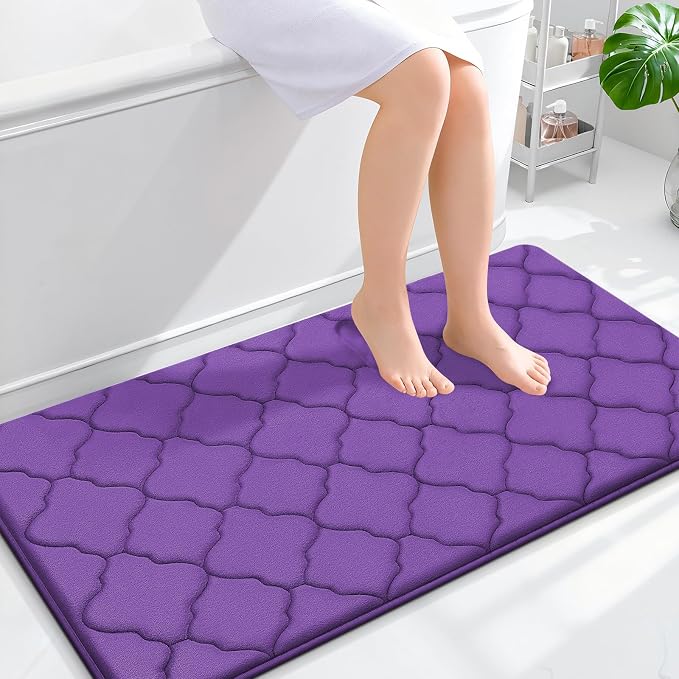 OLANLY Memory Foam Bath Mat Rug 44x24, Ultra Soft and Absorbent Bathroom Rugs, Non-Slip, Comfortable, Machine Washable Bath Carpet for Bathroom Floor, Tub, Shower and Home Decor Accessories, Purple