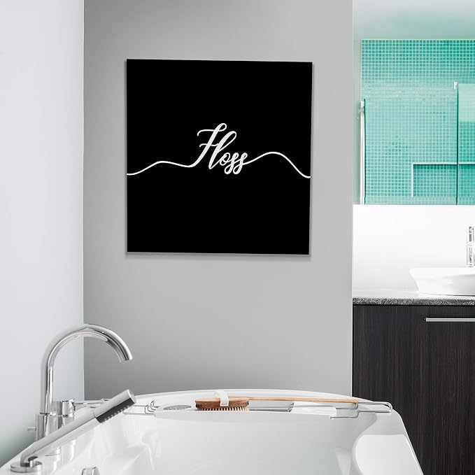Renditions Gallery Black Floss Sign Bathroom Décor Gallery Wrapped Canvas Wall Art, 12x12,