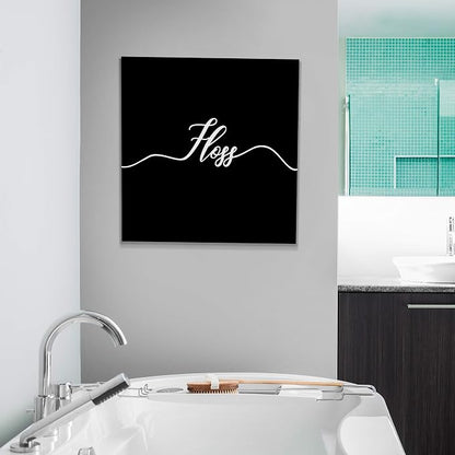 Renditions Gallery Black Floss Sign Bathroom Décor Gallery Wrapped Canvas Wall Art, 12x12,