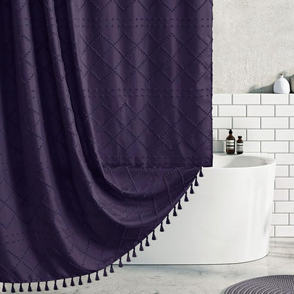 Siiluminisoy 78inch Long Dark Purple Shower Curtain Boho Shower Curtain Woven Fabric Tufted Chevron Textured Striped Modern Farmhouse Minimalist Cloth Shower Curtains for Bathroom, 72" x 78"