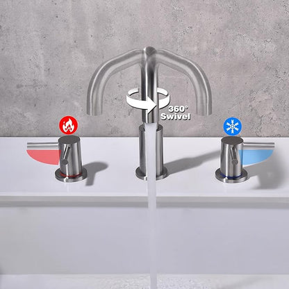 Brushed Nickel Bathroom Faucet 3 Hole, Widespread 8 in Bathroom Faucet for Sink with Pop Up Drain and Supply Lines, Stainless Steel 2 Handle Satin Nickel Sink Faucet Bathroom