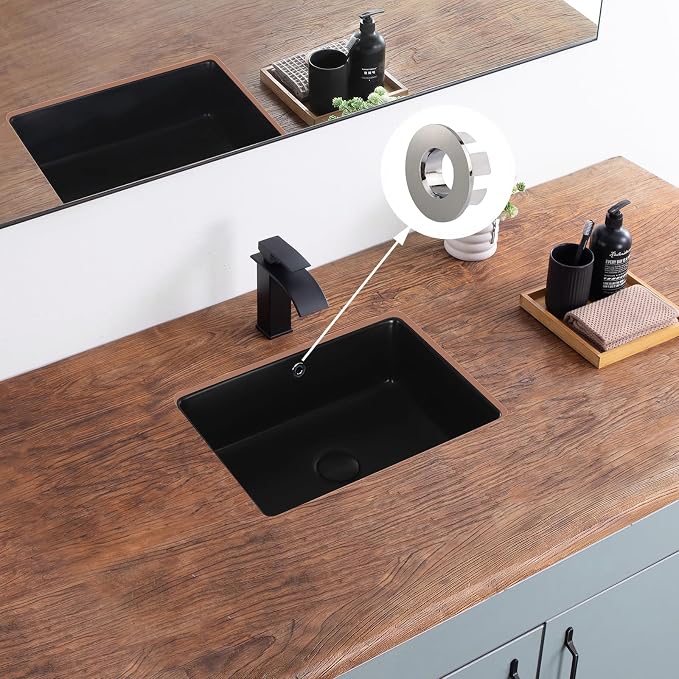 18 Inch Undermount Bathroom Sink Black Rectangular with Overflow | Porcelain Ceramic Matte Black Vanity Basin (18.5"x14.0")