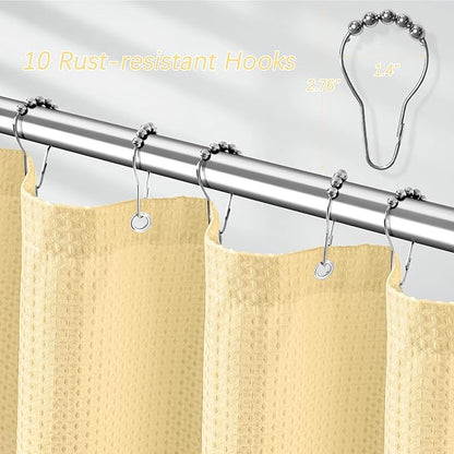 Neutral Fabric Shower Curtain for Bathroom Stall, 60 inche Waffle Weave Shower Curtain Beige, Machine Washable Waterproof 256GSM Heavy Duty Weighted with 10 Metal Hooks, 60Wx72H