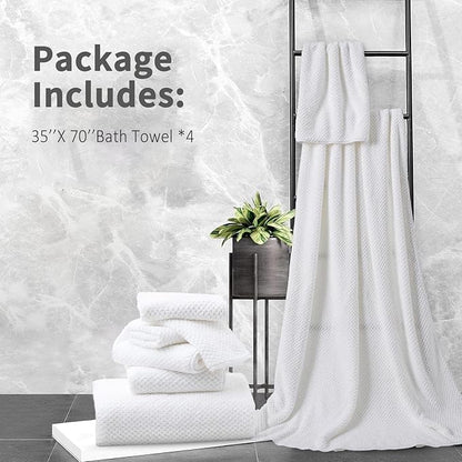 Extra Large Bath Towel Set of 4 (35"x70"),Oversized Bath Sheet Super Soft Highly Absorbent Jumbo Bathroom Towel Set Microfibers Quick Dry Shower Towel for Hotel,Bathroom,Guest,Spa,Gym (White)