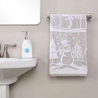 SKL Home Christmas/Winter Scenic Snowmen Bath Towel, 100% Cotton, Gray | 500 GSM. Soft & absorbent. Textured jacquard pattern. Great for holiday gifting.