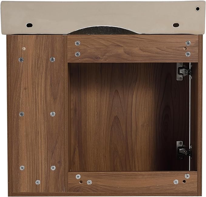 24 Inch Floating Vanity, 24" Bathroom Vanity with Sink, Single Sink Wall Mounted Vanity Combo, Modern Brown Bathroom Vanity Set with 1 Door