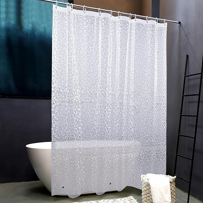 NTBAY EVA Shower Curtain Liner, 72 x 72, 6 Gauge, Semi Clear Pebbles | Water-repellent EVA Liner with 3 Bottom Magnets, 12 Reinforced Grommets, and 12 Plastic Hooks