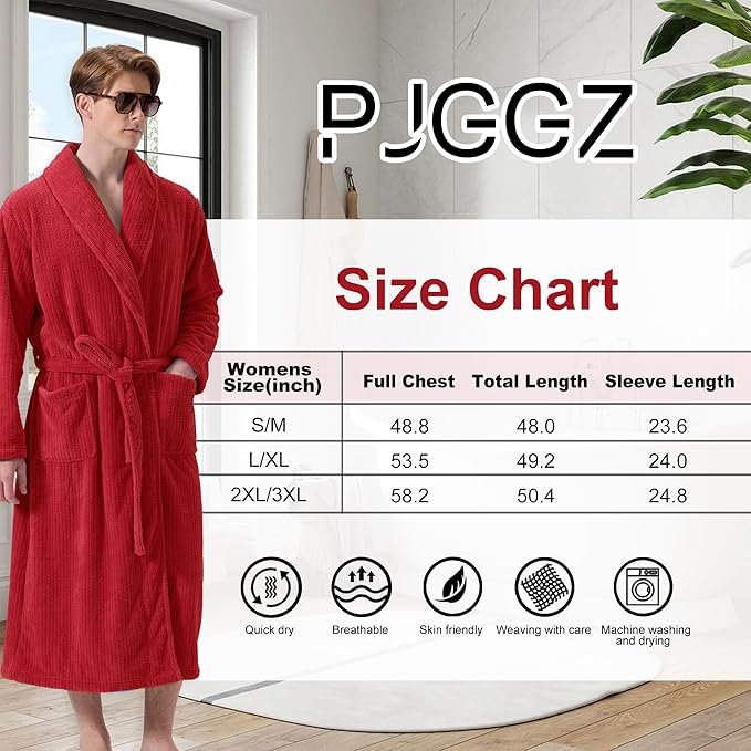 Men's Shawl Collar Bathrobe, Soft Long Towel Robe for Men - Super Absorbent Quick Dry yet Warm