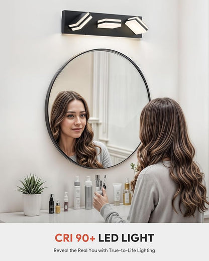 VONLUCE LED Modern Bathroom Vanity Light Fixture, Matte Black | 18'', 3-Light, 3CCT, 360° Rotate, High CRI, Flicker-free, Dimmable, Memory Function, Waterproof IP44, Easy Installation
