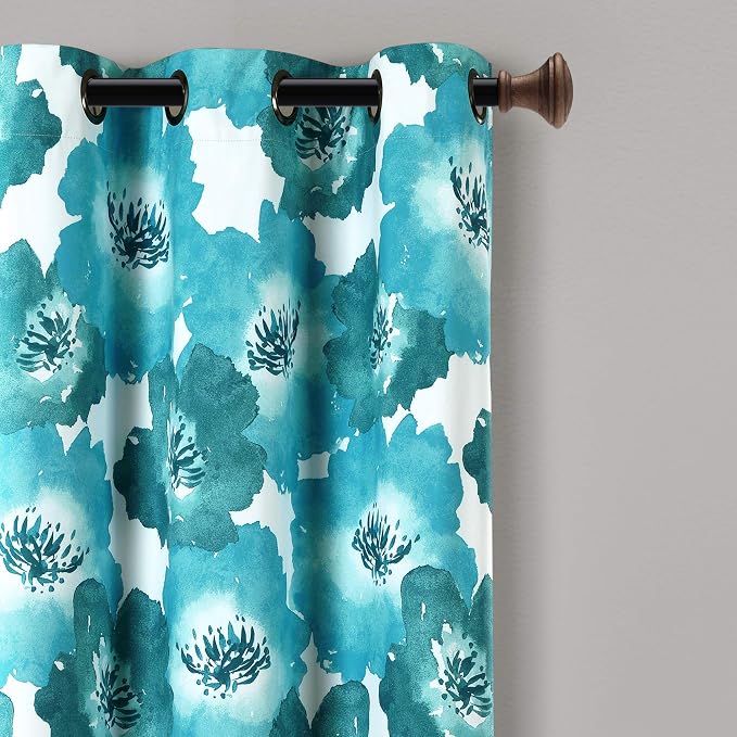 Lush Decor Julie Floral Insulated Grommet Room Darkening Window Curtain Panels Pair 38"W x 84"L Blue & Teal - Floral Curtains For Bedroom Or Living Room