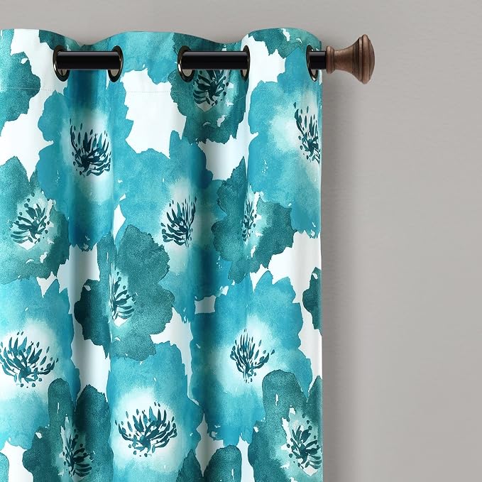 Lush Decor Julie Floral Insulated Grommet 100% Blackout Window Curtain Panels, Pair, 38" W x 95" L, Red & Yellow - Spring Floral Curtains - Blackout Curtains For Living Room, Bedroom, & Dining Room