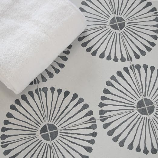 16-Sheet Peel and Stick Floor and Wall Tile, 9" x 9" Gray Stone Composite Self Adhesive Vinyl Flooring, Patterned Flower Groutable Backsplash Tile for Kitchen Bathroom Shower