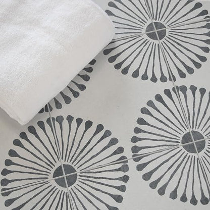 16-Sheet Peel and Stick Floor and Wall Tile, 9" x 9" Gray Stone Composite Self Adhesive Vinyl Flooring, Patterned Flower Groutable Backsplash Tile for Kitchen Bathroom Shower