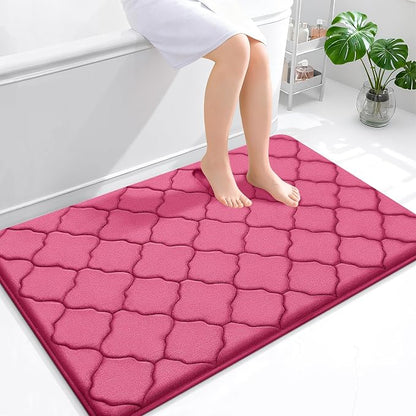 OLANLY Memory Foam Bath Mat Rug 47x32, Ultra Soft and Absorbent Bathroom Rugs, Non-Slip, Comfortable, Machine Washable Bath Carpet for Bathroom Floor, Tub, Shower and Home Decor Accessories, Deep Pink