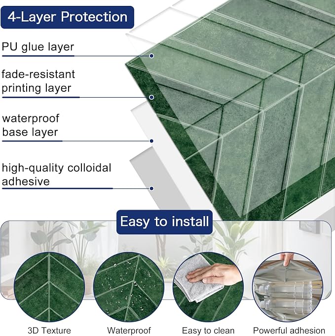 MORCART 10PCS 11.8"x11.8" Herringbone Peel and Stick Backsplash | Dark Brown, 3D Adhesive Waterproof Wall Tiles for Kitchen, Bathroom, Living Room, Laundry Room, Subway Tiles