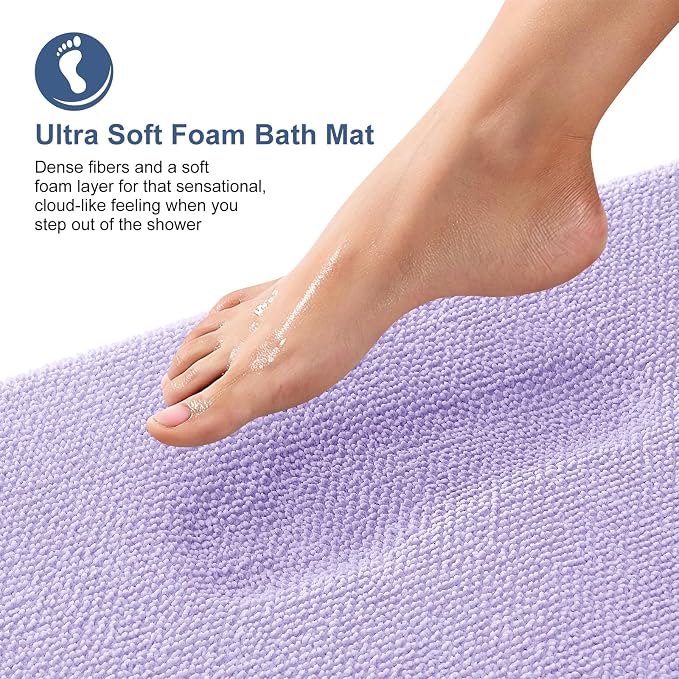 OLANLY Memory Foam Bathroom Runner Rugs 47x20, Absorbent Long Mat, Lavender | Soft Quick Dry Bath Rugs, Non-Slip Carpet, Machine Washable Mat for Bathroom Floor, Tub and Shower, Home Decor Accessories