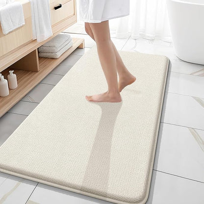 OLANLY Memory Foam Bathroom Runner Rugs 47x20, Absorbent Long Mat, Ivory | Soft Quick Dry Bath Rugs, Non-Slip Carpet, Machine Washable Mat for Bathroom Floor, Tub and Shower, Home Decor Accessories